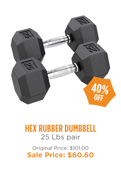 Hex Rubber Dumbbell - 25 lb pair on sale for $60.60