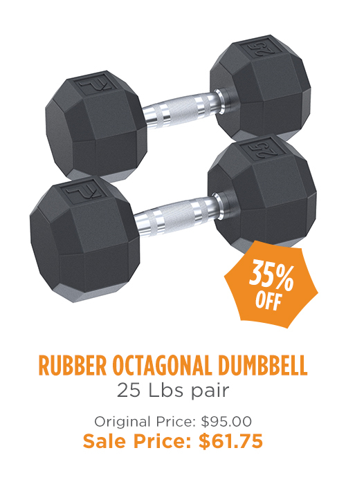 Rubber Octagonal Dumbbell - 25 lb pair on sale for $61.75