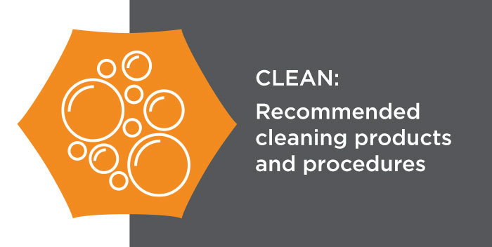 clean: Recommended cleaning products and procedures