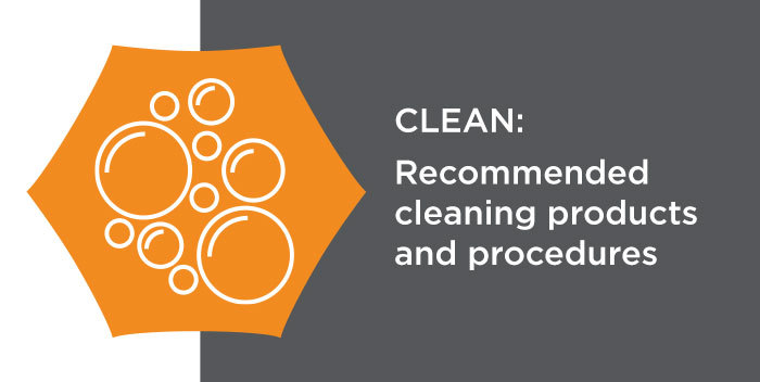 Clean: Recommended cleaning products and procedures