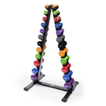 Neoprene/Vinyl Dumbbell Vertical Rack w/ Deluxe Vinyl DB Prime Set 1-15 lbs