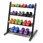 Neoprene/Vinyl Dumbbell 4-Tier Rack w/ Deluxe Vinyl DB Prime Set 1-15 lbs