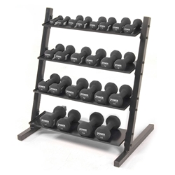 Neoprene/Vinyl Dumbbell 4-Tier Rack w/ Black Neoprene DB Set 1-15 lbs 