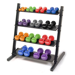 Neoprene/Vinyl Dumbbell 4-Tier Rack w/ Deluxe Vinyl DB Prime Set 1-15 lbs