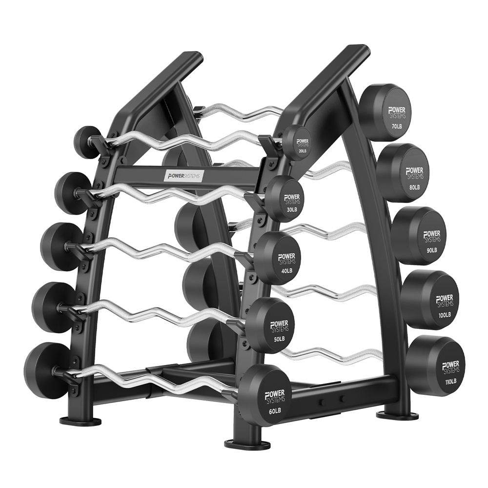 Denali Series Fixed Barbell Rack - rack with 10  EZ Curl fixed barbells-  black
