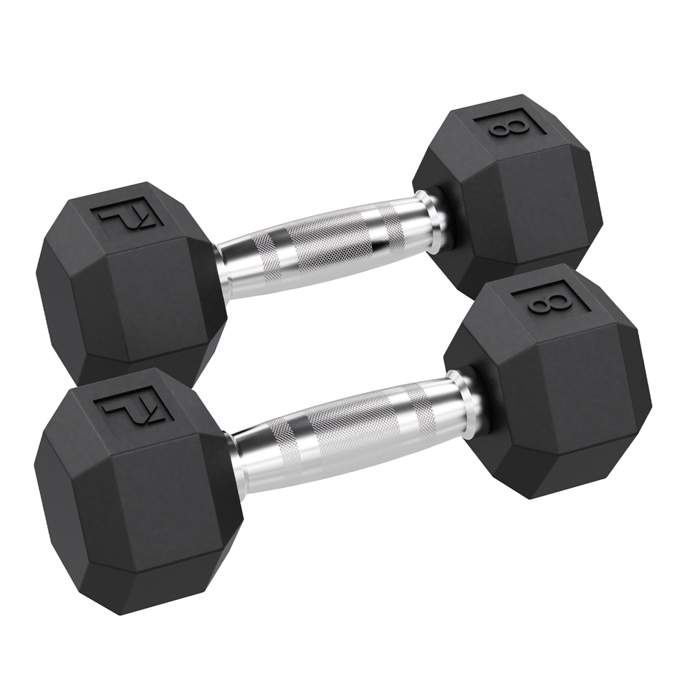 Rubber Hex Dumbbell - 8 lbs Pair, Black