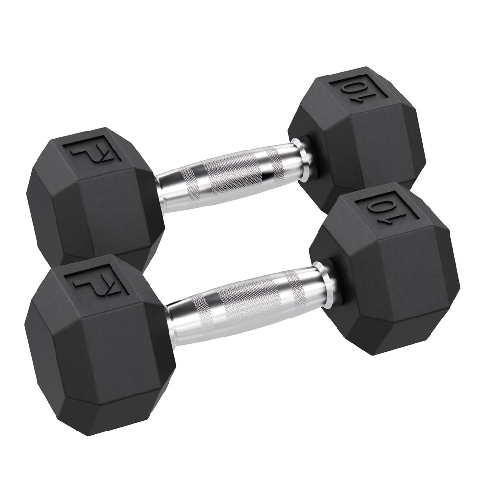 Rubber Hex Dumbbell - 10 lbs Pair, Black