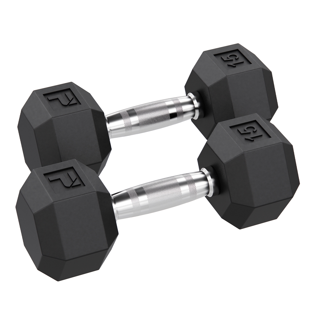 Rubber Hex Dumbbell - 15 lbs Pair, Black