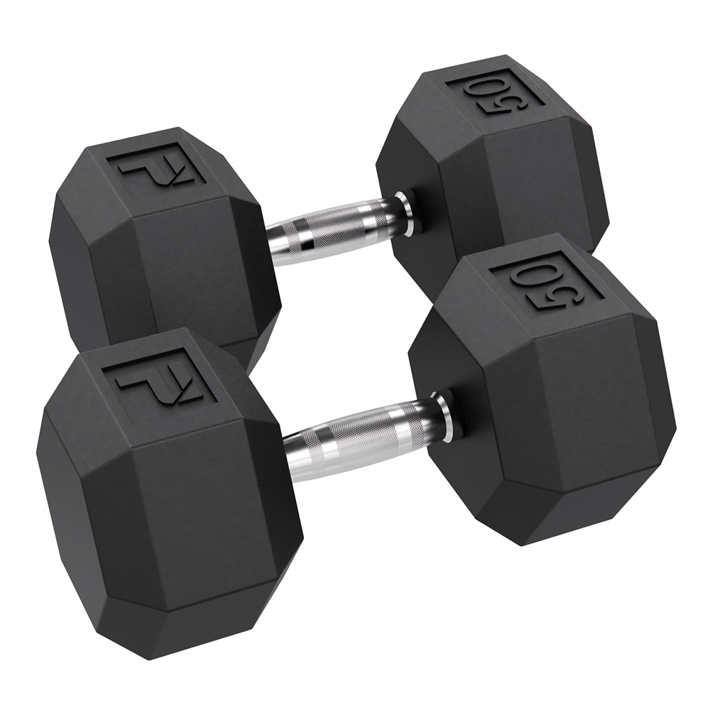 Rubber Hex Dumbbell - 50 lbs Pair, Black