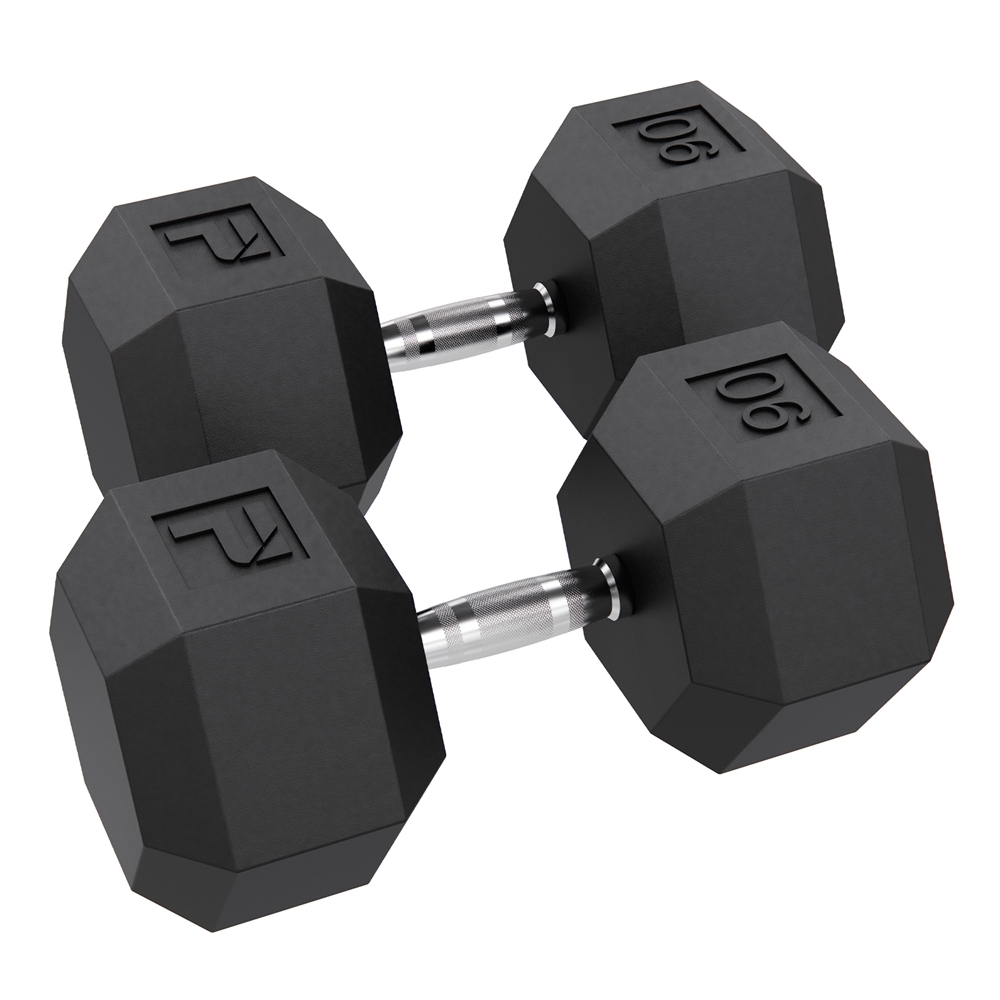 Rubber Hex Dumbbell - 90 lbs Pair, Black