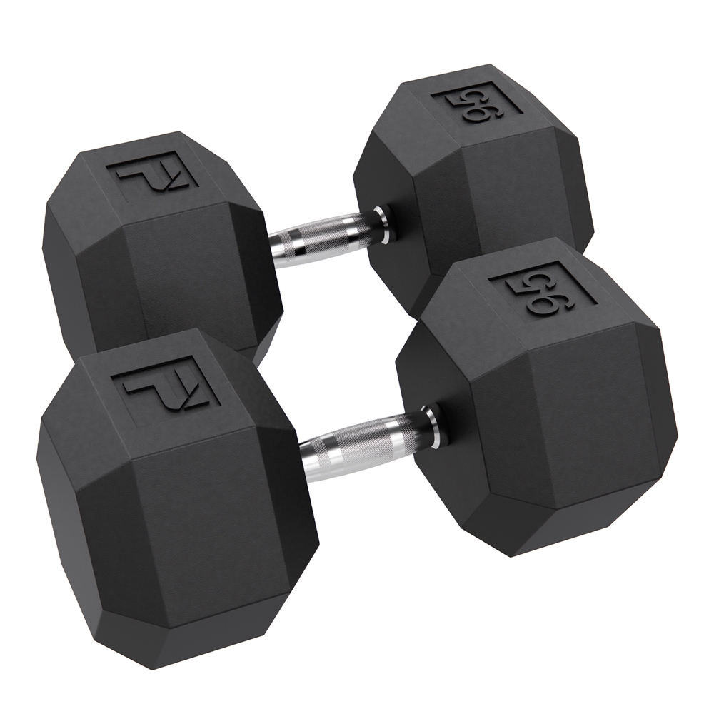 Rubber Hex Dumbbell - 95 lbs Pair, Black