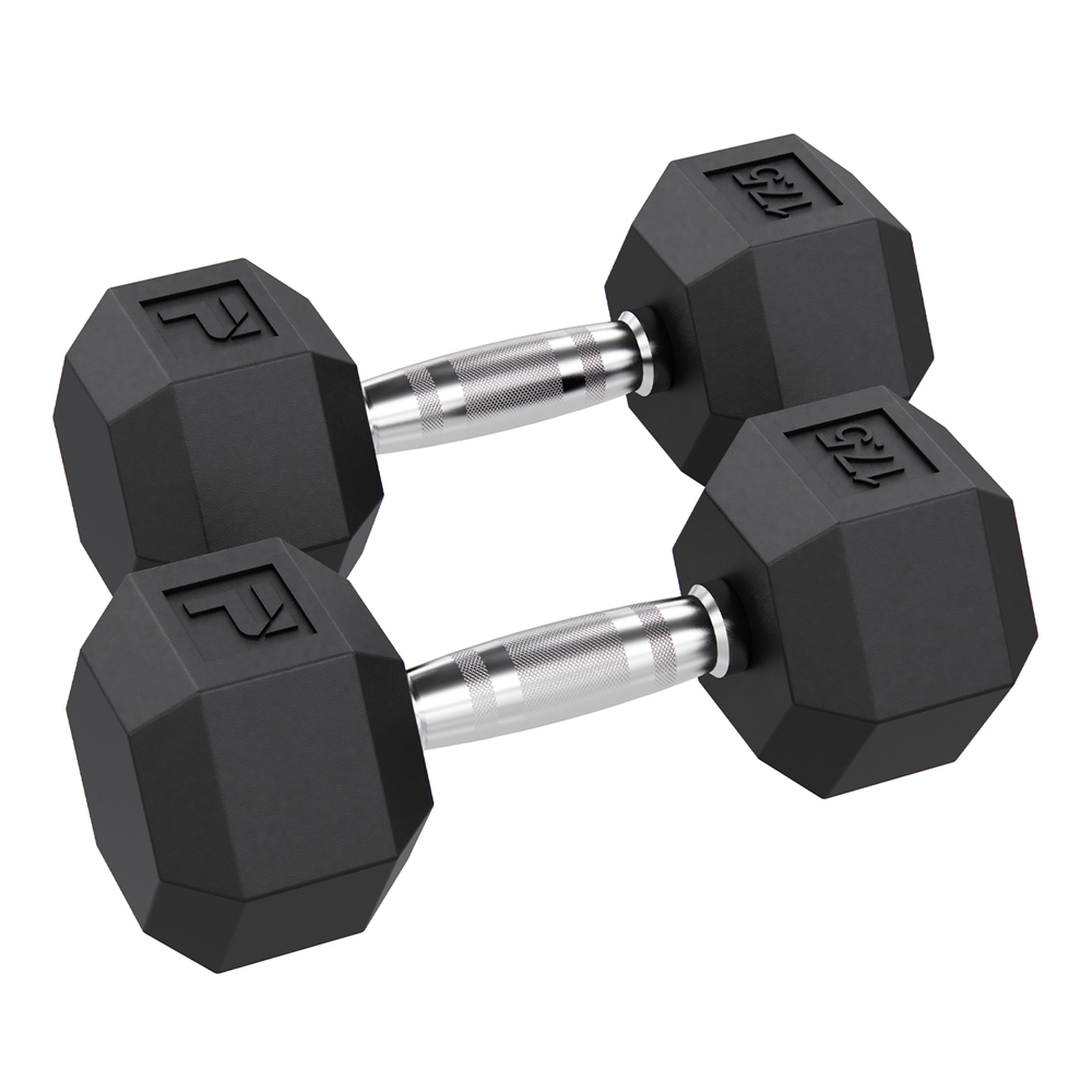 Rubber Hex Dumbbell - 17.5 lbs Pair, Black