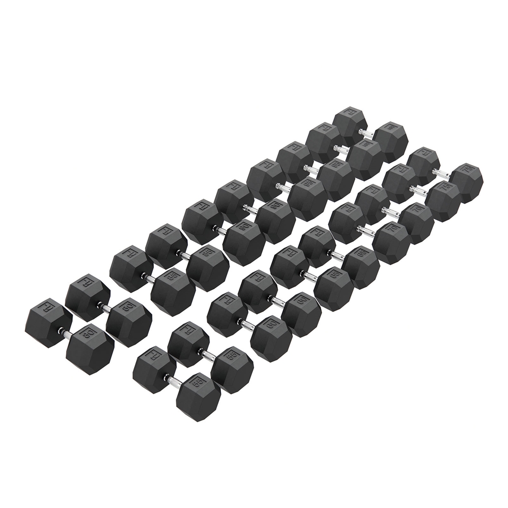Rubber Hex Dumbbell Kit - 55-100 lbs Pairs, Black